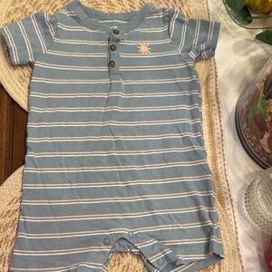 Carter's Blue and White Striped Romper. Used once- like new condition